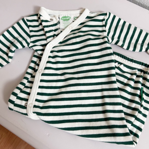 PARADE Organics hunter green striped Kimono Snap Infant Sleepsack Gown 0-3 month - Picture 1 of 10